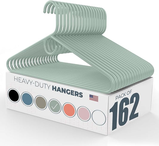 Heavy Duty Clothes Hangers 100+ Pack (162 Count) – Made in the USA – 8lb Capacity Plastic Hangers for Adult Clothing – Durable for Pants, Coats, Jackets, or Jeans – Mint