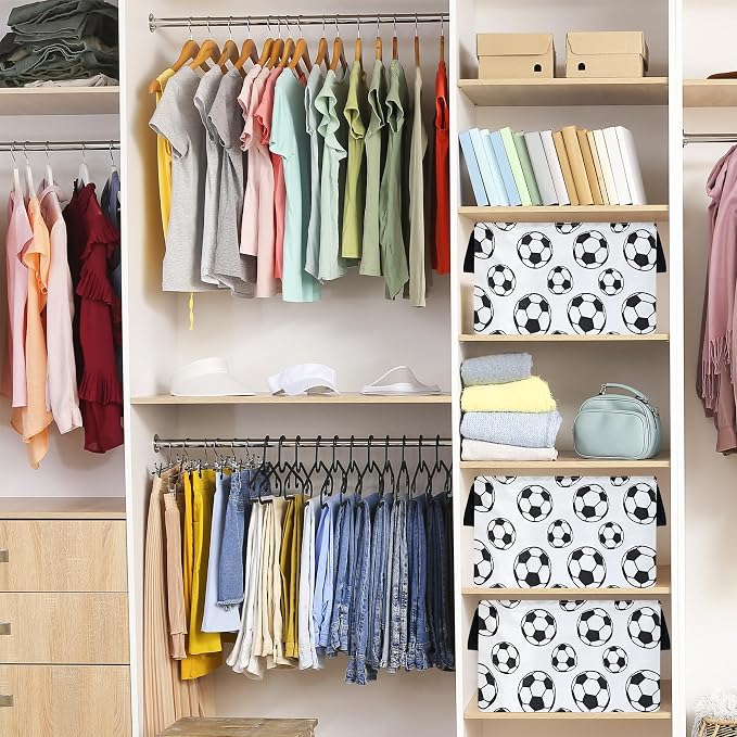 Rectangle Soccer Basket Storage Bin, Closet Baskets Foldable Box with Handles, Storage Boxes for Home Office Car Dormroom