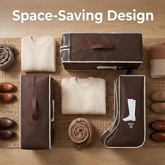 Boot Storage Bag Organizer,Dustproof Boot Bags for Cowboy Boots,Portable Travel Shoe Protector Bags,Tall Boot Covers Storage Organizer for Packing (2 pcs Brown)