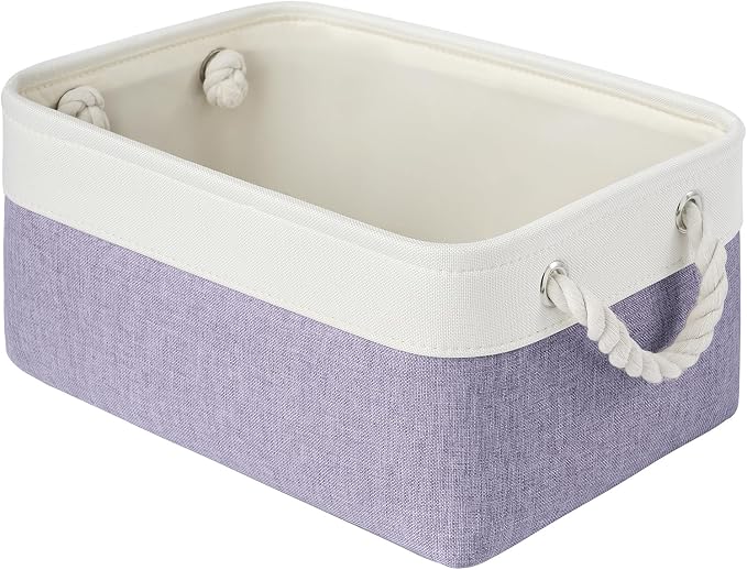 Storage Baskets for Shelves 13.8x9.8x6.7 Inch, Foldable Fabric Storage Bins with Handles, Small Storage Baskets for Organizing Closet, Office, Home Organization (1-Pack, White&Purple)