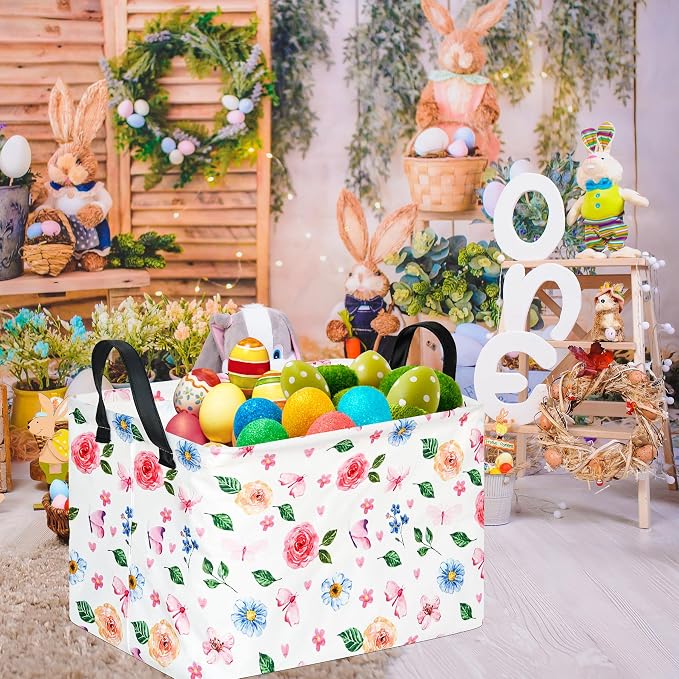 Rectangular Storage Bin for Shelves Cute Flower Gifts Baskets Foldable Box with Handles for Girls Home Office Car Dormroom Spring Supplies