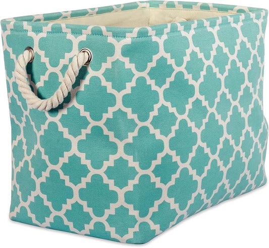 DII Polyester Container with Handles, Lattice Storage Bin, Small, Aqua