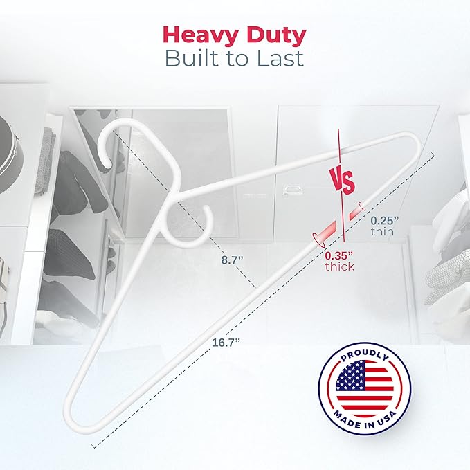 Heavy Duty Clothes Hangers 30 Pack – Made in the USA – 8lb Capacity Plastic Hangers for Adult Clothing – Durable for Pants, Coats, Jackets, or Jeans – White & Mint