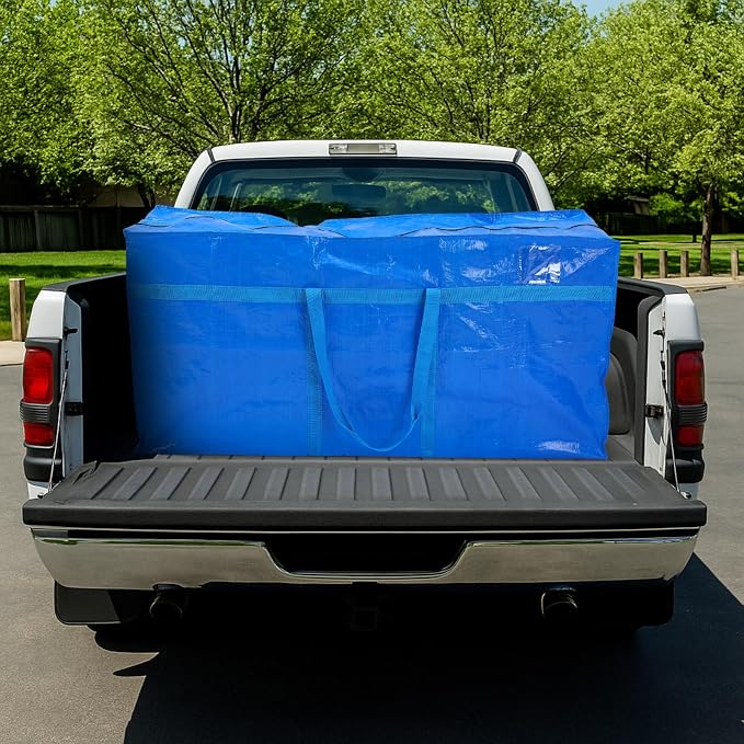 Windyun 4 Pack 69 Gallon Extra Large Moving Bags XXL Heavy Duty Storage Bag with Strong Zipper Handle Jumbo Big Tote Box Foldable for College Dorm Travel Clothes Duffle Blanket Pillow(Blue)