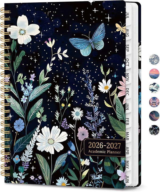 Planner 2026-2027, Hardcover Monthly and Weekly Academic Planner July 2026 - June 2027, Teacher and Student Calendar Agenda Book with Tabs, A4 (8.5" x 11"), Ideal for School and Office, Floral Planner, Celestial