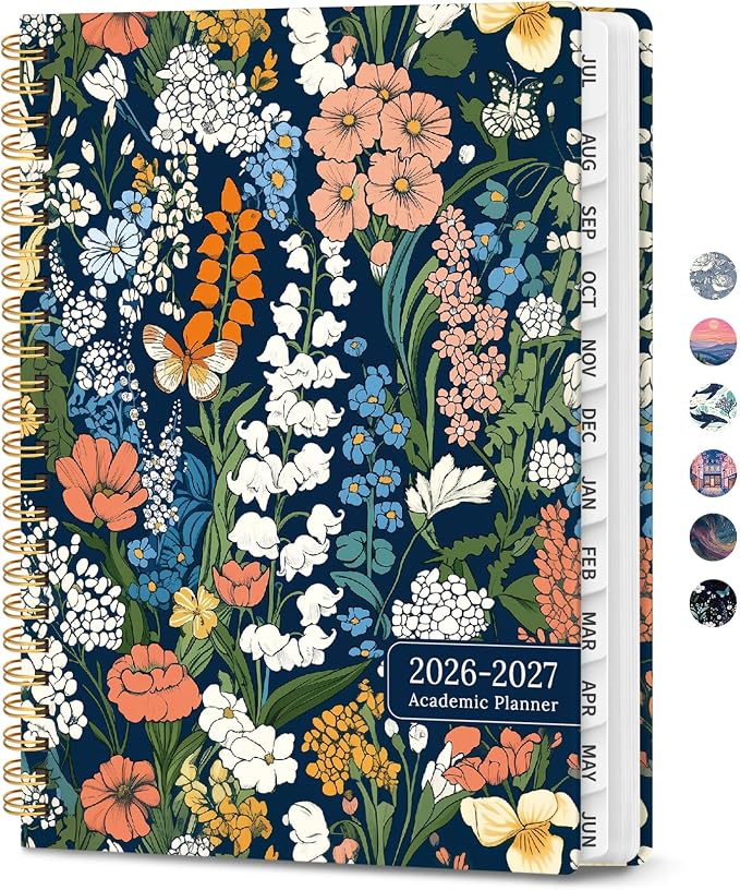 Planner 2026-2027, Hardcover Monthly and Weekly Academic Planner July 2026 - June 2027, Teacher and Student Calendar Agenda Book with Tabs, A5 (6.3" x 8.5"), Ideal for School and Office, Botanical Tapestry