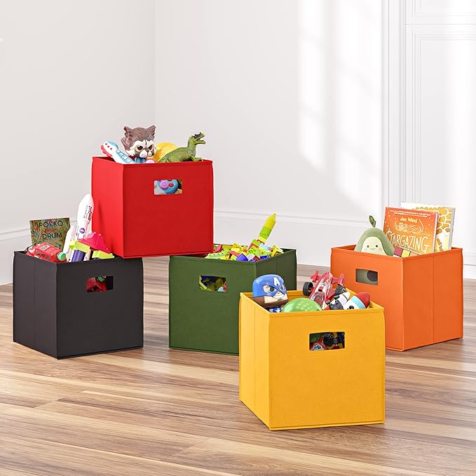 RiverRidge Folding Storage Bins with Handles Olive Cube Storage Organizer for Closet, Bedroom & Playroom - Closet Organizers and Storage Set of 4
