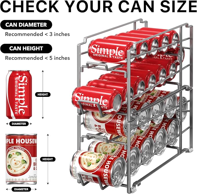 Simple Houseware Stackable Beverage Soda Can Dispenser Organizer Rack, Silver, 2 Pack