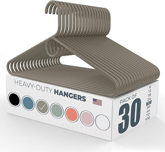 Heavy Duty Clothes Hangers 30 Pack – Made in the USA – 8lb Capacity Plastic Hangers for Adult Clothing – Durable for Pants, Coats, Jackets, or Jeans – Gray