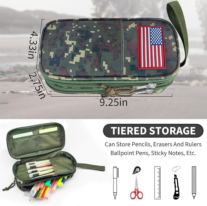 Tactica Pencil Case for Boys,Large Boys Pencil Pouch with Zipper Compartments, Big Capacity Pen Box Pen Bag Organizer for School College Office Kids Teen Boy Men Adult