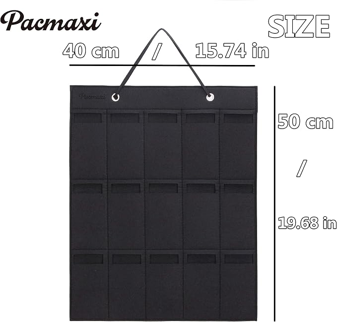 PACMAXI Sunglasses Storage Organizer, Wall Pocket Mounted by Sunglasses, Hanging Eyeglasses Storage Holder, Eyewear Display. (Black, 15 Slot)