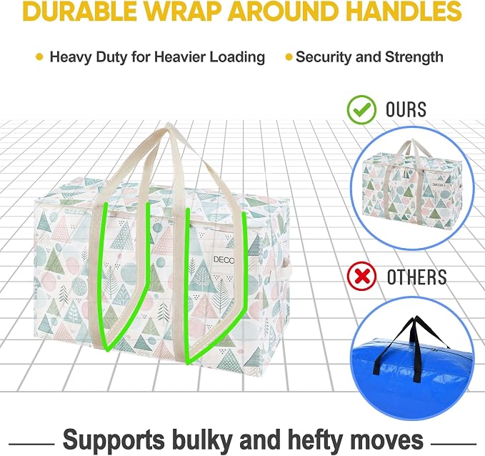 VENO 2 Pack Heavy Duty Moving Bags, Extra Large Storage Bags with Reinforced Handles & Strong Zippers, Foldable & Reusable Moving Box Alternative for Clothes & Dorm Storage