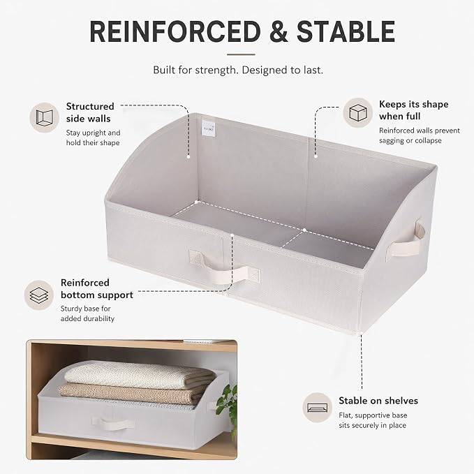 WUIKE Trapezoid Closet Storage Bins with Handles, White & Beige, 3 Pack | 19.5"L x 11"W x 8"H, Sturdy Fabric Construction, Home Storage for Handbags, Clothes, Towels, Wardrobes, and Living Rooms