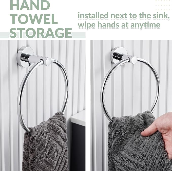 APLusee Hand Towel Ring for Bathroom Wall, Heavy Duty Stainless Steel Chrome Towel Holder, Wall Mounted