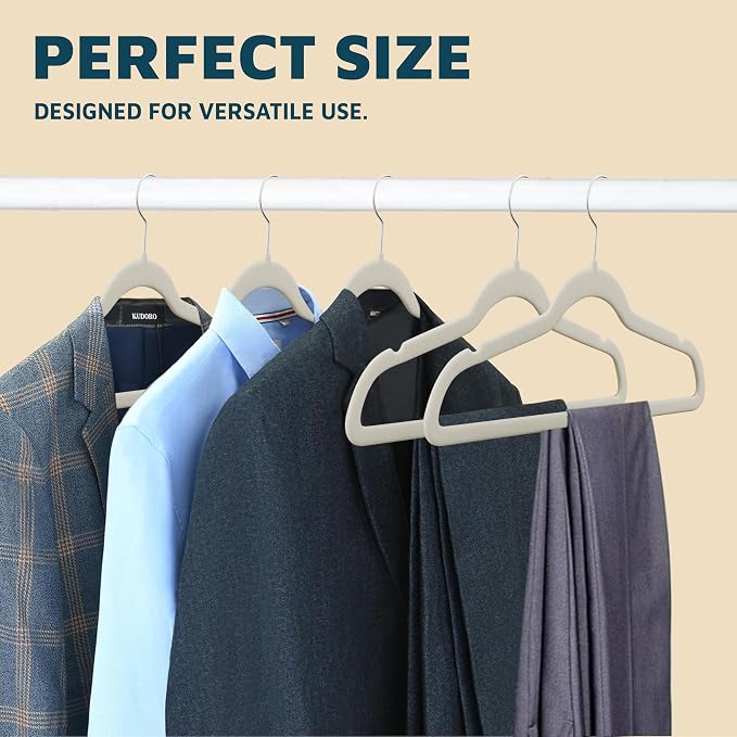 Lifemaster Velvet Non-Slip Hangers - 20 Pieces Non-slip Coat Hanger Set with 360° Swivel Hook, Space-Saving, Sleek Design, Keep Closet Organized, Smooth Velvet Finish, Lightweight Construction - Ivory