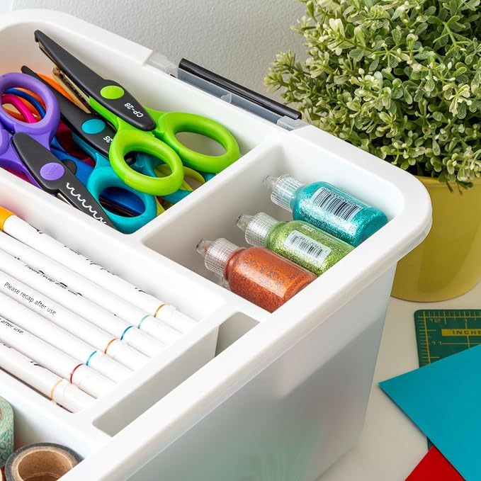 IRIS USA 18 QT Clear Storage Organizer with Removable Dividers, Stackable Plastic Storage Box with Lid, Modular Container for Crafts, Tools, Office & Pantry Organization