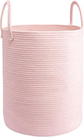 Woven Cotton Rope Laundry basket-15”X20” Laundry Hamper-Rope Storage Basket for Dirty Clothes, Toys and Blankets Perfect for Bathroom, Baby nursery and Living Room Storage (pink)