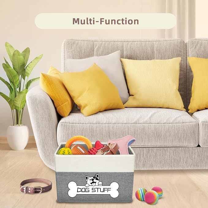 Collapsible Box, Dog Toy Basket, Storage Bin for Pet Accessories | Fabric Storage with Handle, Organizer for Living Room