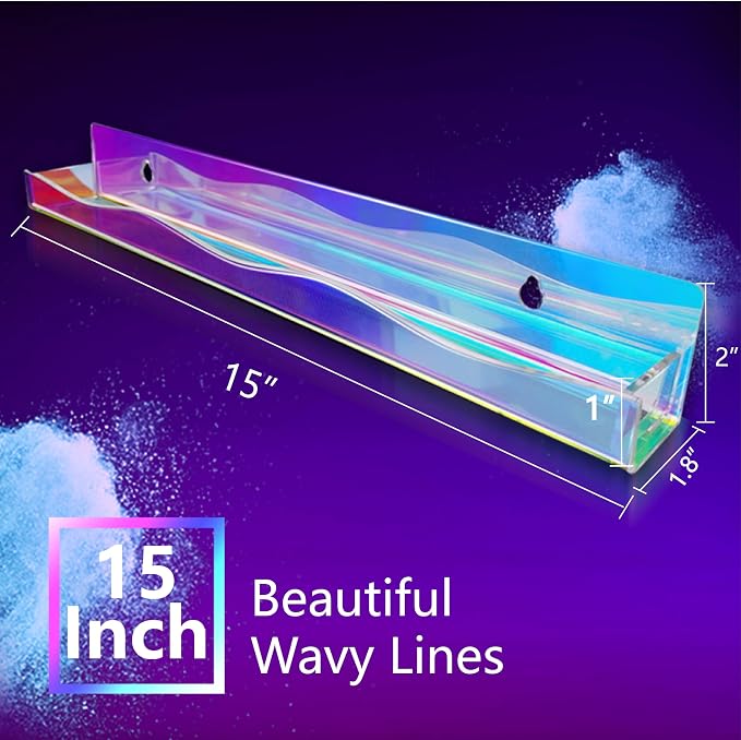 YMVV 15" Nail Polish Rack Wall Mounted Shelf,6 Pack Clear Rainbow Iridescent Acrylic Organizer Nail Supplies for Nail Techs,Great Display for Salons Retailers