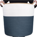 MINTWOOD Design 83L Extra Large 20x18 Inches Decorative Woven Cotton Rope Basket, Tall Laundry Basket Hamper, Blanket Basket for Living Room, Round Storage Baskets for Pillows, Towels, Prussian Blue