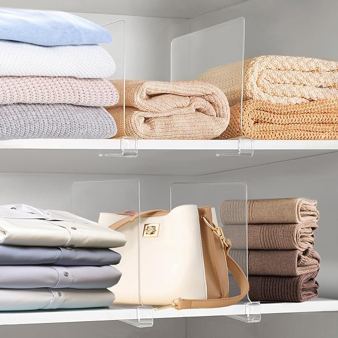 11 Inches Tall [Extra Tall Version] Shelf Dividers for Closet Organization and Storage, 8 Pack Purse Organizer for Closet Acrylic Bookshelf for Organization, Perfect for Sweater Shirts Handbags