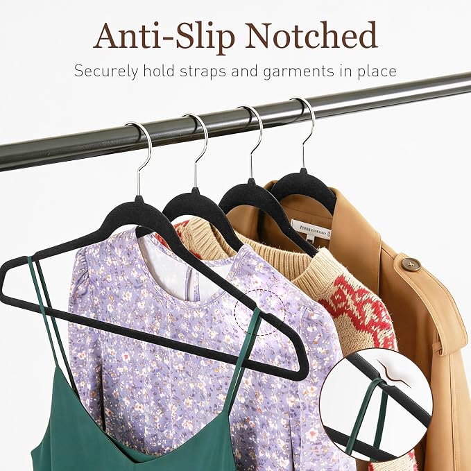 Velvet Hangers 30 Pack, 17.5 Inches Wide Large Size, Heavy Duty Non-Slip Slim Clothes Hangers for Pants, Coats, Skirts, Jeans, Sweaters and More, Nylon-Flocked, Black