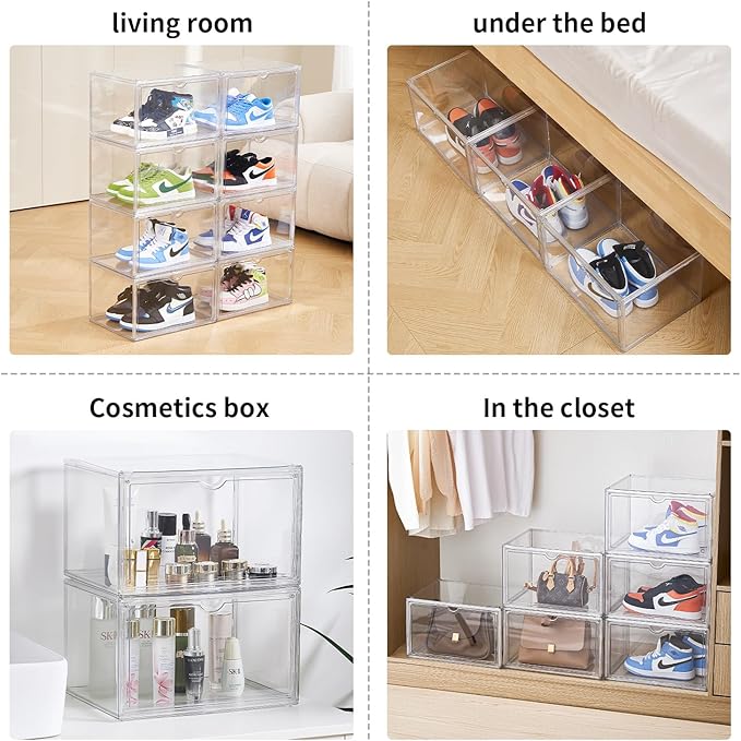 Sneaker Shoe Display Case,Shoe Box with Clear Magnetic Door,Thicken & Sturdy Organizer Containers Stackable,Fit Shoe Size Up to US 14 (X-Large) (X-Large-3pack)