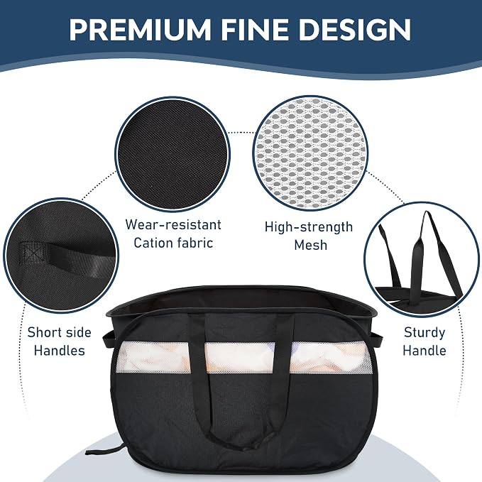 100L Collapsible Laundry Baskets, Foldable Dual Handle Laundry Hamper Black | Lightweight, Easy to Carry, Up and Downstairs, Tear-Proof, Space-saving, for Laundry Room, Bedroom, Bathroom, Travel, Dorm