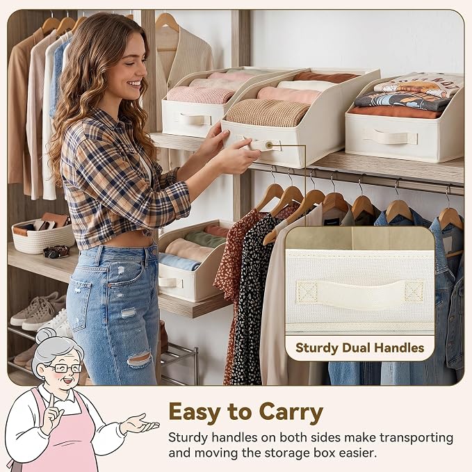 GRANNY SAYS Trapezoid Closet Storage Bins, Storage Baskets for Shelves, Linen Closet Organizers and Storage, Closet Organizer Bins for Clothes, Toys, Towels, Pearl White, 6-Pack