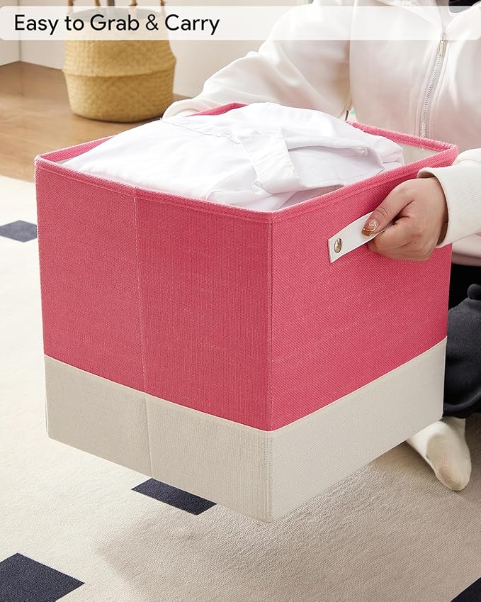 Cube Storage Bins | 11.8"x11.8"x9.8", Macaron & White, 6 Pack | Multi-Size | 2X Thick Support Board | Vegan Leather Handles | 7.7 oz/yd² Fabric | 12"x12" Drawer Insert Basket