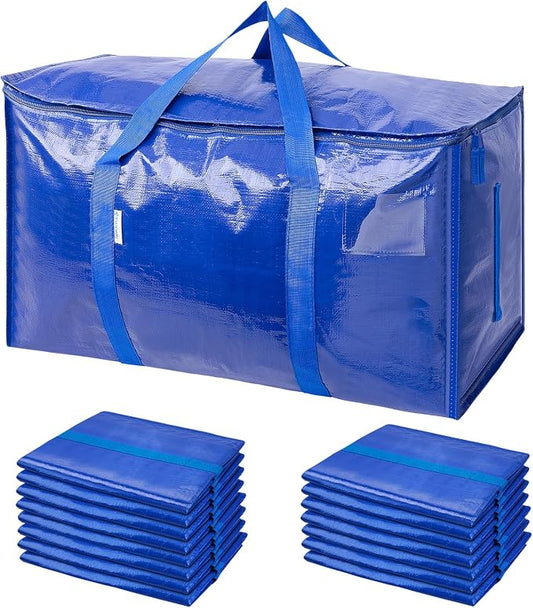 TICONN 16 Pack Extra Large Moving Bags with Zippers & Carrying Handles, Heavy-Duty Storage Tote Moving Boxes for Space Saving (16 PK, 18 Gallon)