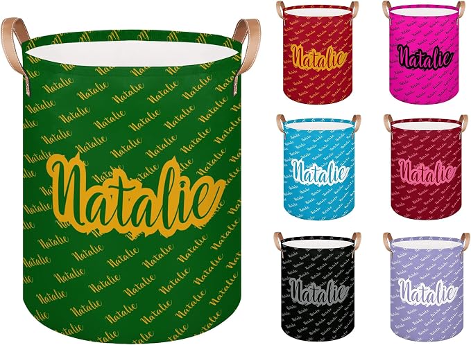 Personalized Laundry Basket, Custom Gift Laundry Hamper, Collapsible Nursery Waterproof Laundry Baskets, Dirty Clothes Toy Hamper with Handles Name Gold Green