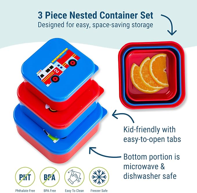 Wildkin Set of 3 Kids Nesting Food Containers for Boys – Stackable, Airtight & BPA-Free Snack Containers, Dishwasher Safe Lunch Box Containers for School & Travel, Ages 3–12 – Heroes