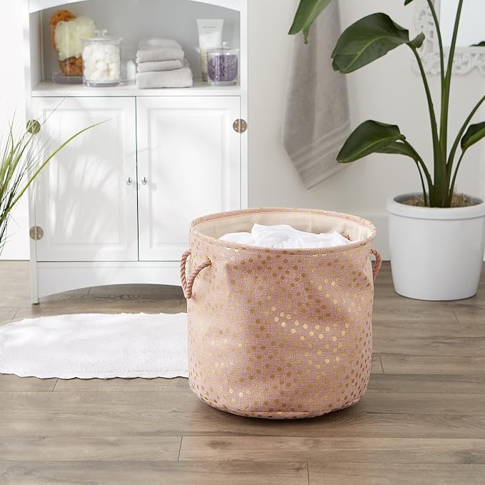 DII Polyester Storage Bin Gold Metallic Collection Collapsible with Handles Large Round Millennial Pink