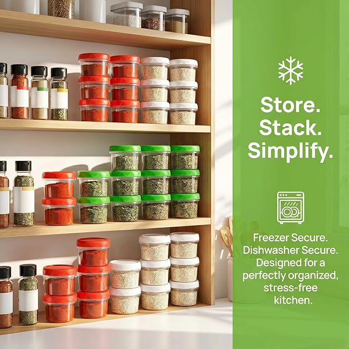 EONJOE 4oz Airtight Plastic Food Storage Containers with Lids, 6pcs | Dishwasher safe ,BPA free,Reusable,Round jars ,Perfect for salad dressing sauce lunch to go