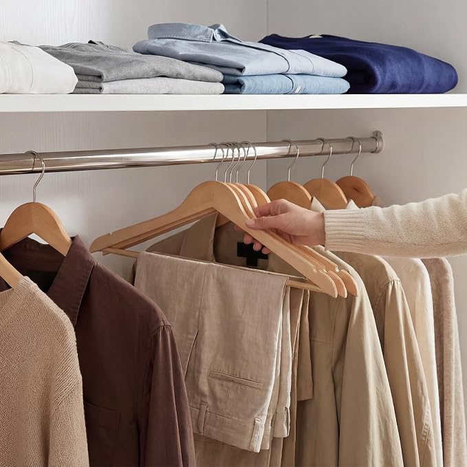 StorageWorks Wooden Hangers 20 Pack, Wood Coat Hangers for Closet, Heavy Duty Clothes Hangers for Suits, Shirts, Pants, Jackets, Natural Wood Color