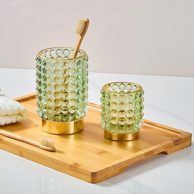 Makeup Brush Holder Organizer,Toothbrush Holders,Desk Pen Pencil Holder,Multifunctional Vintage Glass Brush Cup(A38-5-US/Green/S)