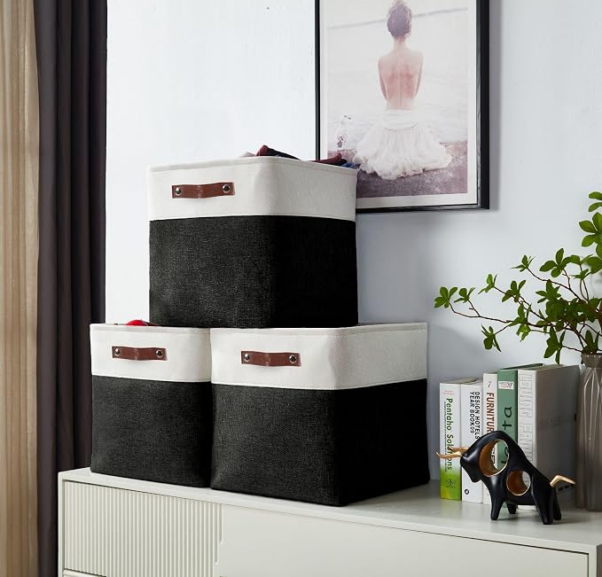 DECOMOMO Cube Storage Bin 11x11, Fabric Storage Bins, Kallax Storage Cubes (Black & White, 4 Pack)