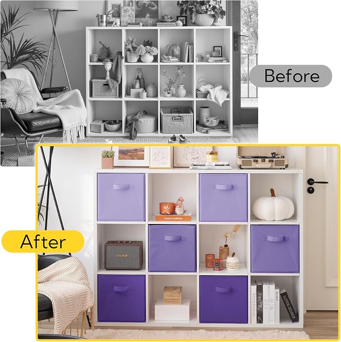 Cupic Cupid 13 Inch Storage Cube, Fabric Cube Storage Bin with Handles, Storage Cube Organizer for Clothes and Toys, Collapsible Cube Bins for Closet, Shelves, Nursery, 6-Pack, Purple Gradient
