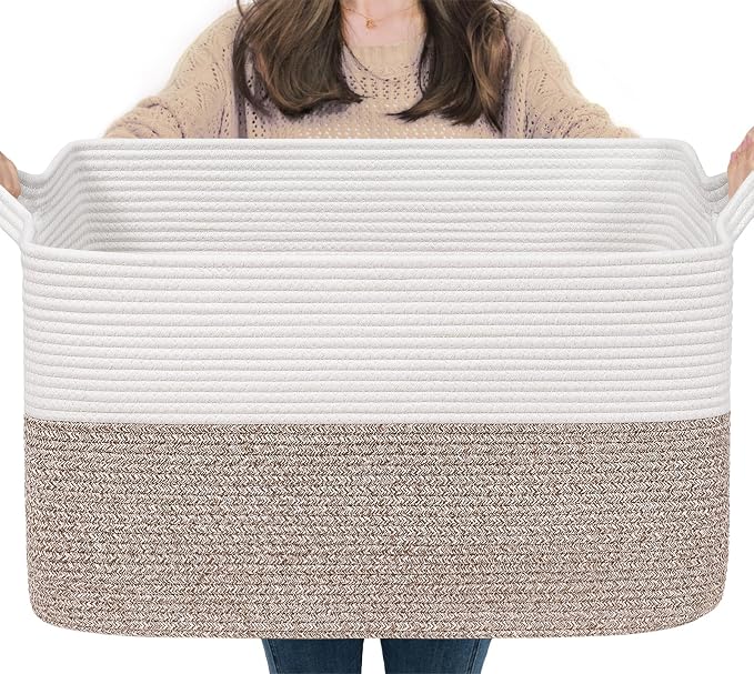 Goodpick Large Blanket Basket 22" x 17" x 12" Woven Storage Baskets for Organizing, Rectangle Baby Toy Storage Basket with Handles, Dirty Clothes Basket for Bedroom