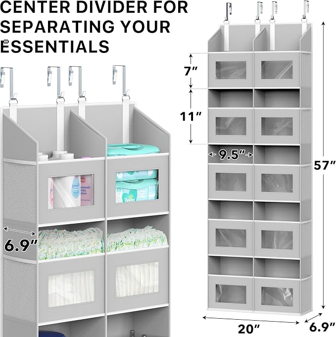 Simple Houseware Extra Large Heavy Duty Over the Door Organizer with 10 Clear Window Pockets, 80 lbs Capacity for Pantry, Closet, Bathroom, Gray
