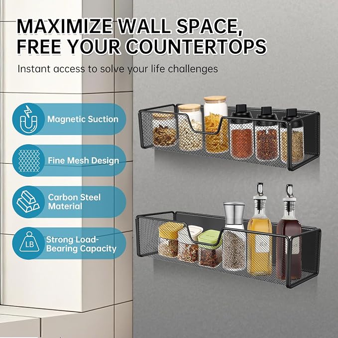 Magnetic Basket Organizer Holder for Fridge Magnetic Shelf Magnetic Storage Bin Box Containers for Refrigerator Whiteboard Classroom Magnetic Organizer