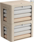 FHSQX 2 Pack Clothes Storage Bins with Metal Frame, Beige, 15.7x11.8x11.7 Inch