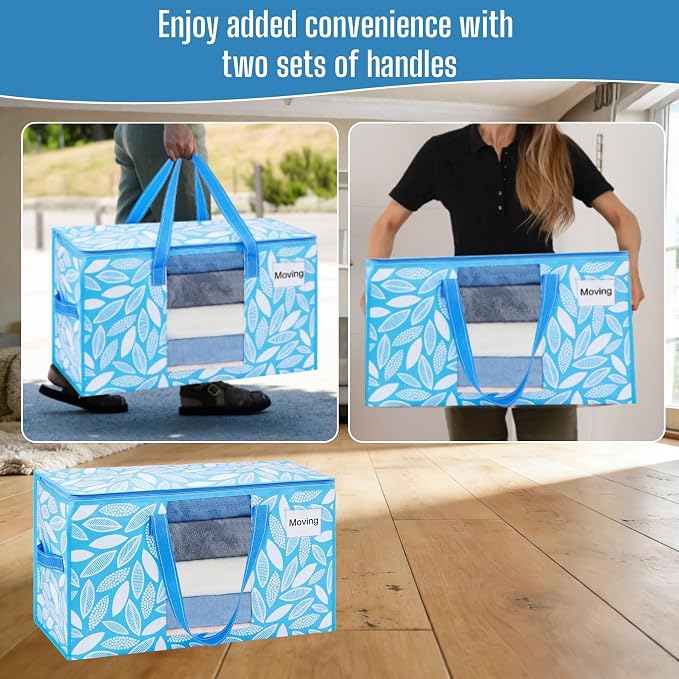 VENO 8 Pack Heavy Duty Moving Bags, Clothes and Comforter Storage Bags with Clear Window, College Dorm Essentials Packing Supplies, Foldable Boxes Alternative (Spring Breeze, 8 Pack)