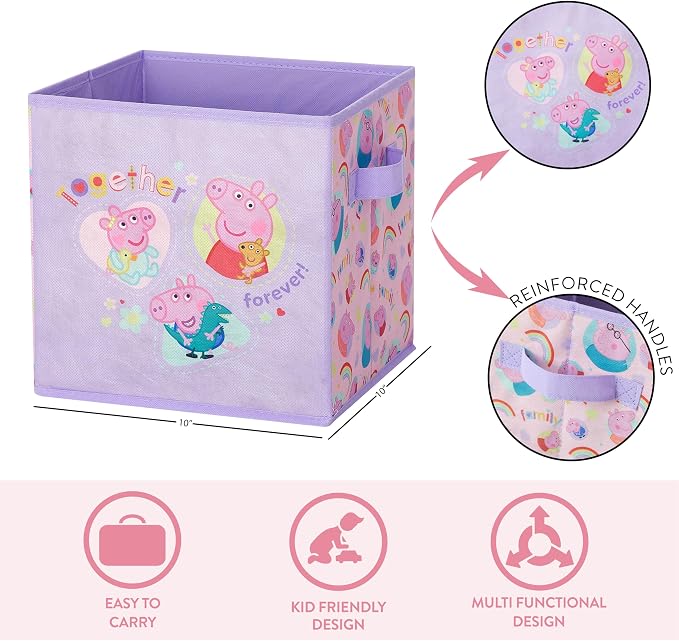 Idea Nuova Storage Cubes for Kids,2 Pack Collapsible Fabric Bins with Handles, Organizer Boxes with Handles for Bedroom,Playroom & Nursery,Peppa Pig