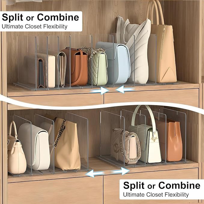 SortNStore Bag & Purse Organizer for Closet: Adjustable Clear Handbag Storage Shelf - Plastic Clutch Dividers for Closet Organizers and Storage - Keep Carteras & Pocketbook Upright