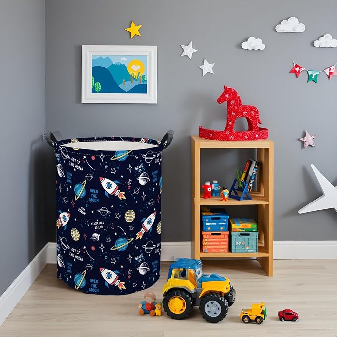 Kids Laundry Basket Baby Hamper for Nursery Boys Kids Hamper Cute Kids Toys Storage Bin Organizer Butterfly Room Decor for Home(Rocket Planet)