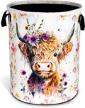 Highland Cow Laundry Basket Foldable Waterproof Oxford Cloth Funny Tote Bag Laundry Hamper Clothes Storage Bucket Organizer For Bathroom/Laundry Storage/Bedroom Storage Basket 18.9x16.5 Inch
