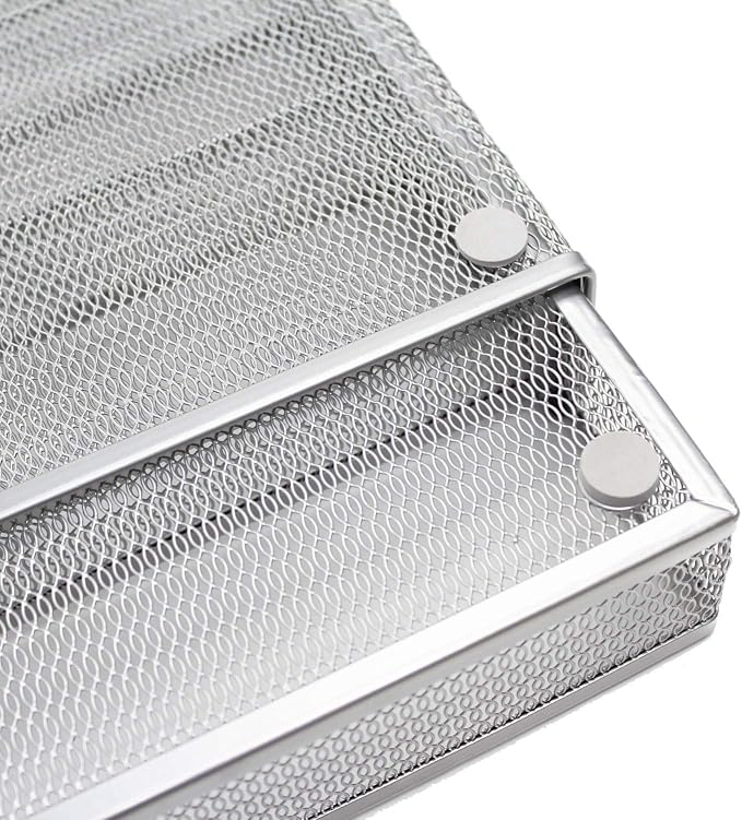 JANE EYRE Utensil Drawer Organizer - Expandable Cutlery Tray, Silverware/Flatware Storage Divider for Kitchen, Mesh Designing with Non-slip Rubber Feet (Silver)