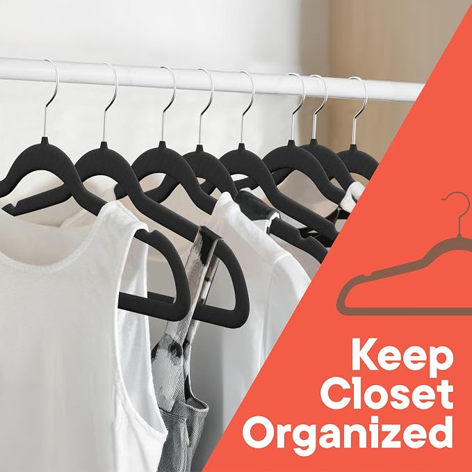 Black Velvet Hangers 30 Pack – 360° Swivel Hook, Non-Slip and Space Saving Hangers, Heavy-Duty 11 lbs Weight Capacity - Smooth Velvet Finish for Crease-Free Clothes and Effortless Closet Organization